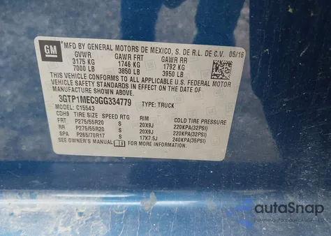 2016 GMC Sierra 1500 Sle from USA, damaged, VIN 3GTP1MEC9GG334779